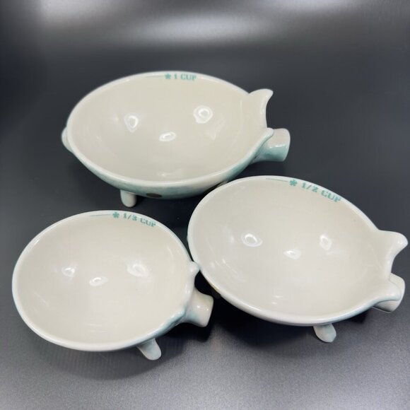Anthropologie Nesting Pigs Measuring Cups Porcelain Set 1 Cup 1/2 Cup And 1/3 - Picture 2 of 13